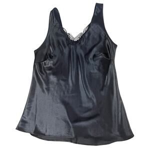 Vtg Lace Trim Satin Cami Top Sz S-M Black Y2K Babydoll Romantic Witchy Cabernet